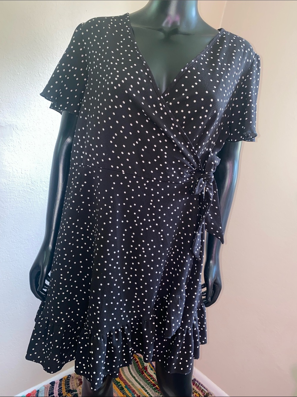Black Polka Dot Wrap Around Dress After Beach Dress